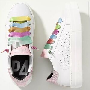 P448 White and Pink Sneakers with Perforated Details